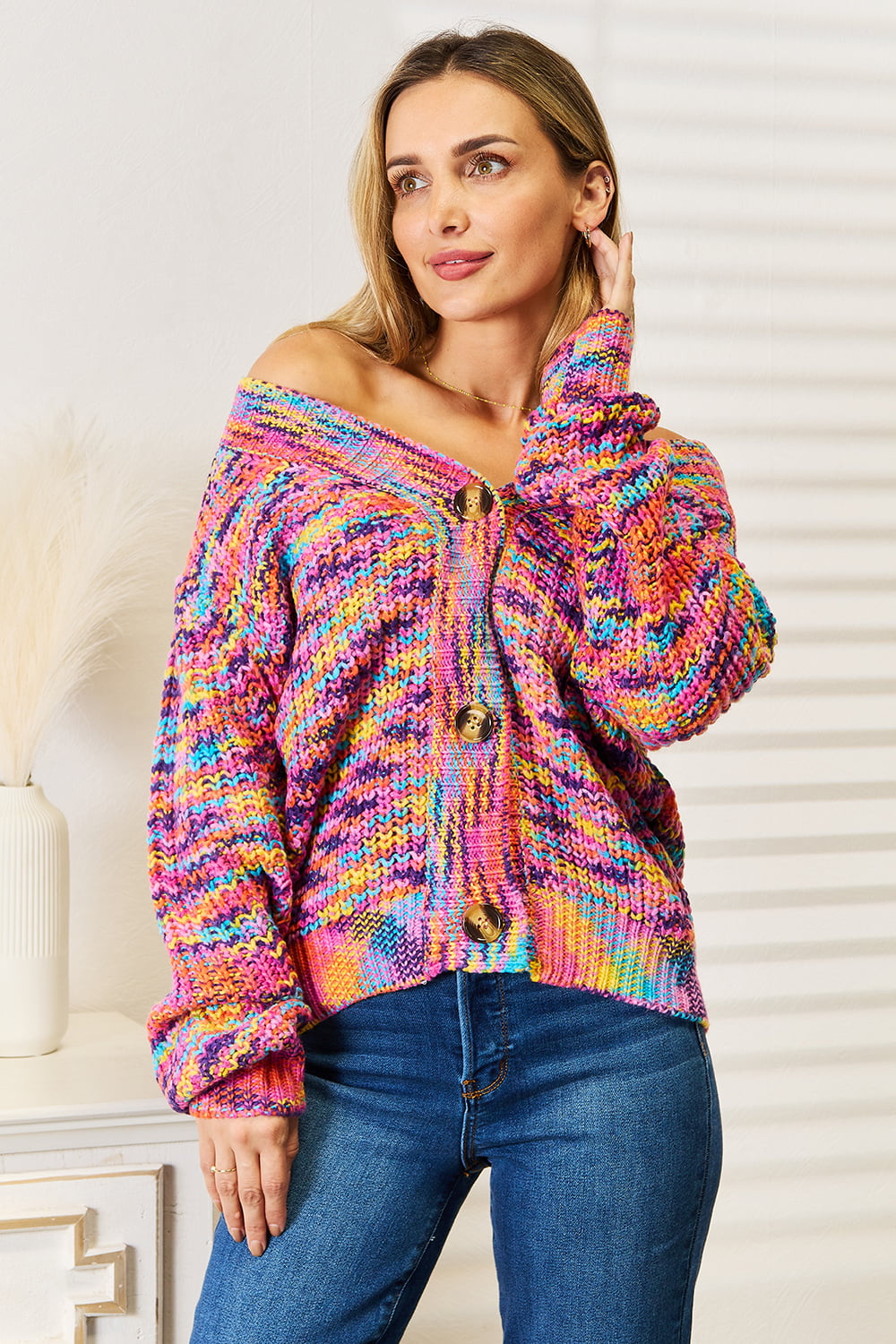 Angel Wings Woven Right V-Neck Long Sleeve Cardigan - Charming Charlie