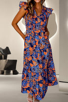 Ruffled Printed Cap Sleeve Dress - Charming Charlie