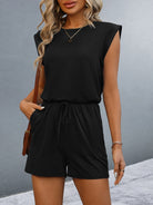 Round Neck Cap Sleeve Romper - Charming Charlie