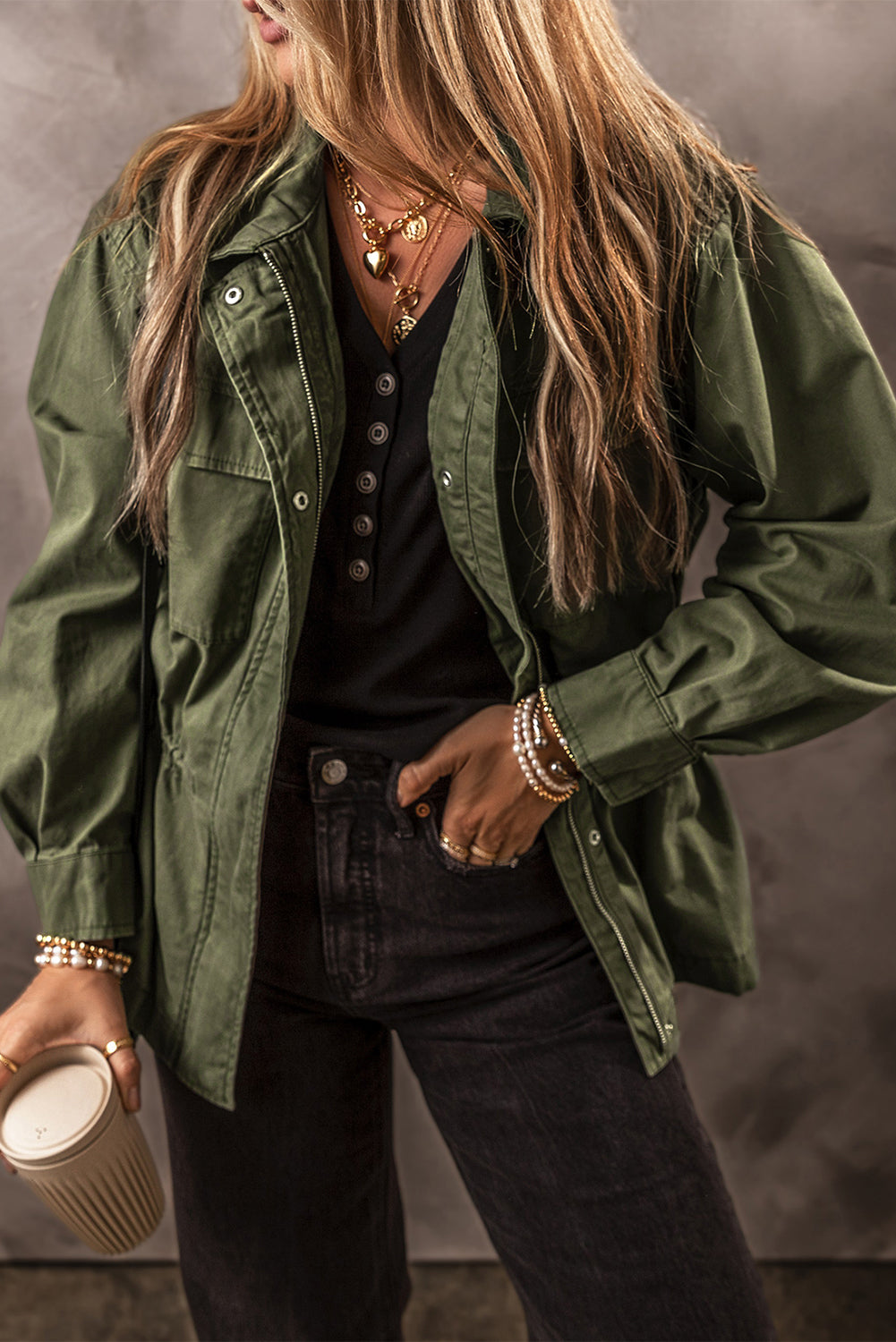 Zip Up Long Sleeve Jacket - Charming Charlie