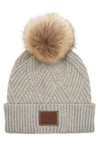 C.C Heather Beanie Hat With Pom Pom And Suede Patch - Charming Charlie