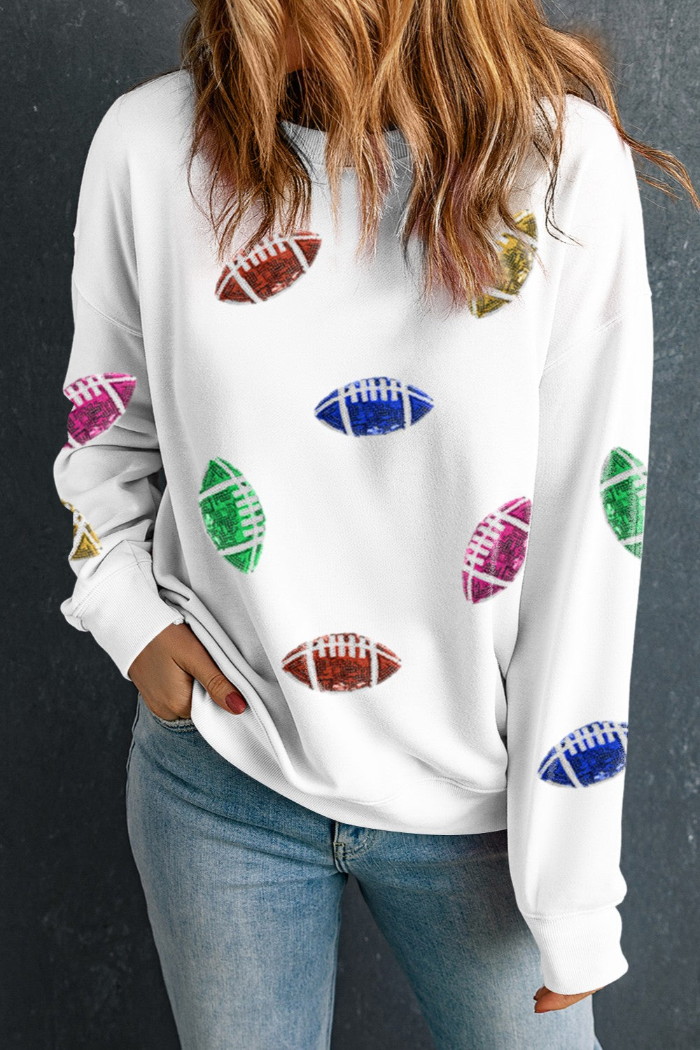 Football Round Neck Long Sleeve Sweatshirt - Charming Charlie