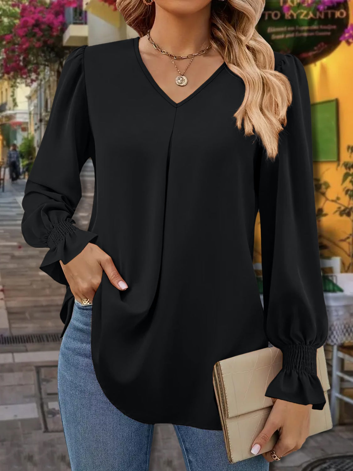 V-Neck Flounce Sleeve Blouse - Charming Charlie