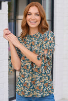 Teal Floral Tie Sleeve Blouse - Charming Charlie
