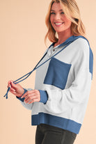 Corded Color Block Drawstring Hoodie - Charming Charlie