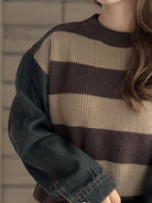 Contrast Round Neck Long Sleeve Sweater - Charming Charlie