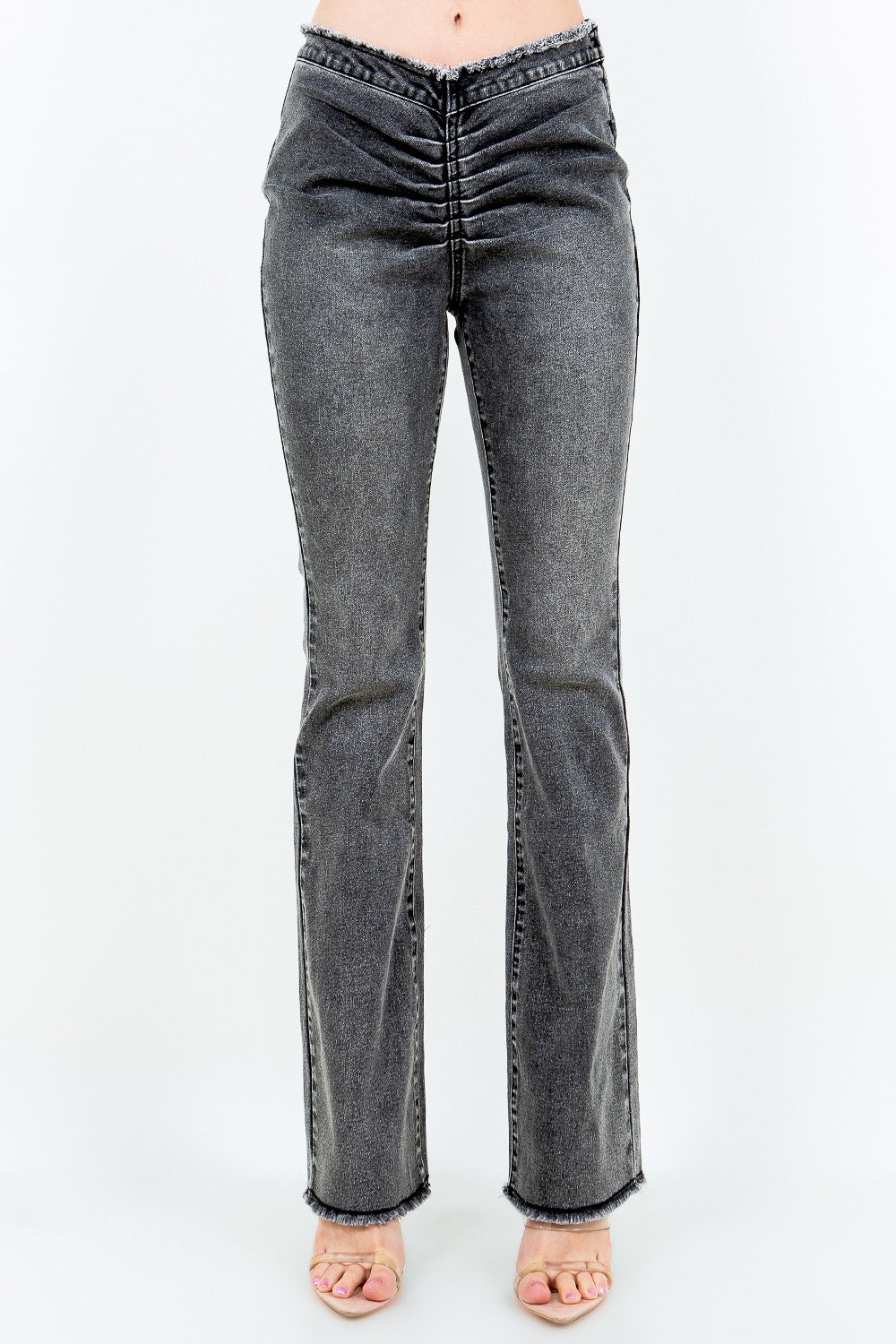 American Bazi V-Cut Ruched Flare Pants - Charming Charlie