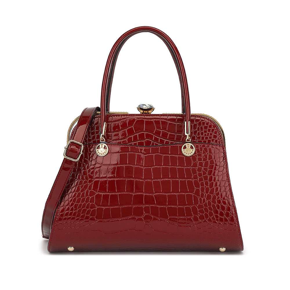 Croco Patent Leather Frame Satchel - Charming Charlie