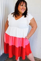 Peach & Cherry Red Tiered Frill Sleeve Midi Dress - Charming Charlie