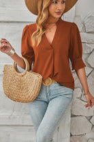 Notched Half Sleeve Blouse - Charming Charlie