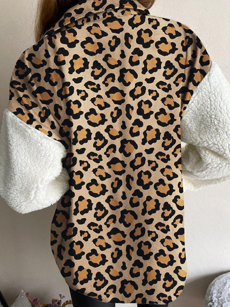 Full Size Fuzzy Button Up Drop Shoulder Jacket