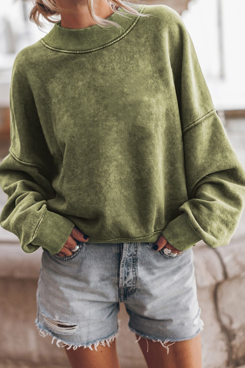 Mock Neck Dropped Shoulder Sweatshirt - Charming Charlie