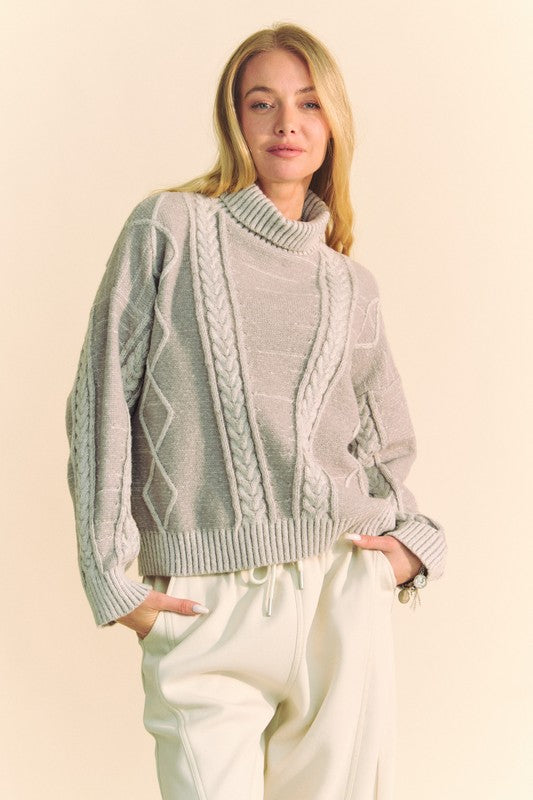 Davi & Dani Cable-Knit Turtleneck Dropped Shoulder Sweater - Charming Charlie