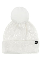 Ivory C.C All Over Clear Sequin Pom Beanie