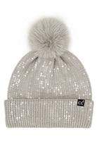 Light Gray C.C All Over Clear Sequin Pom Beanie