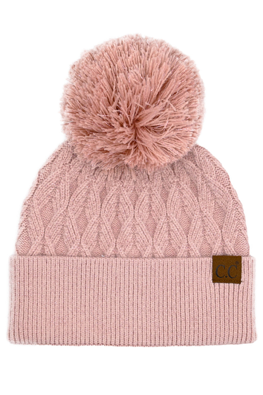 Rose C.C Lurex Cable Pom Beanie
