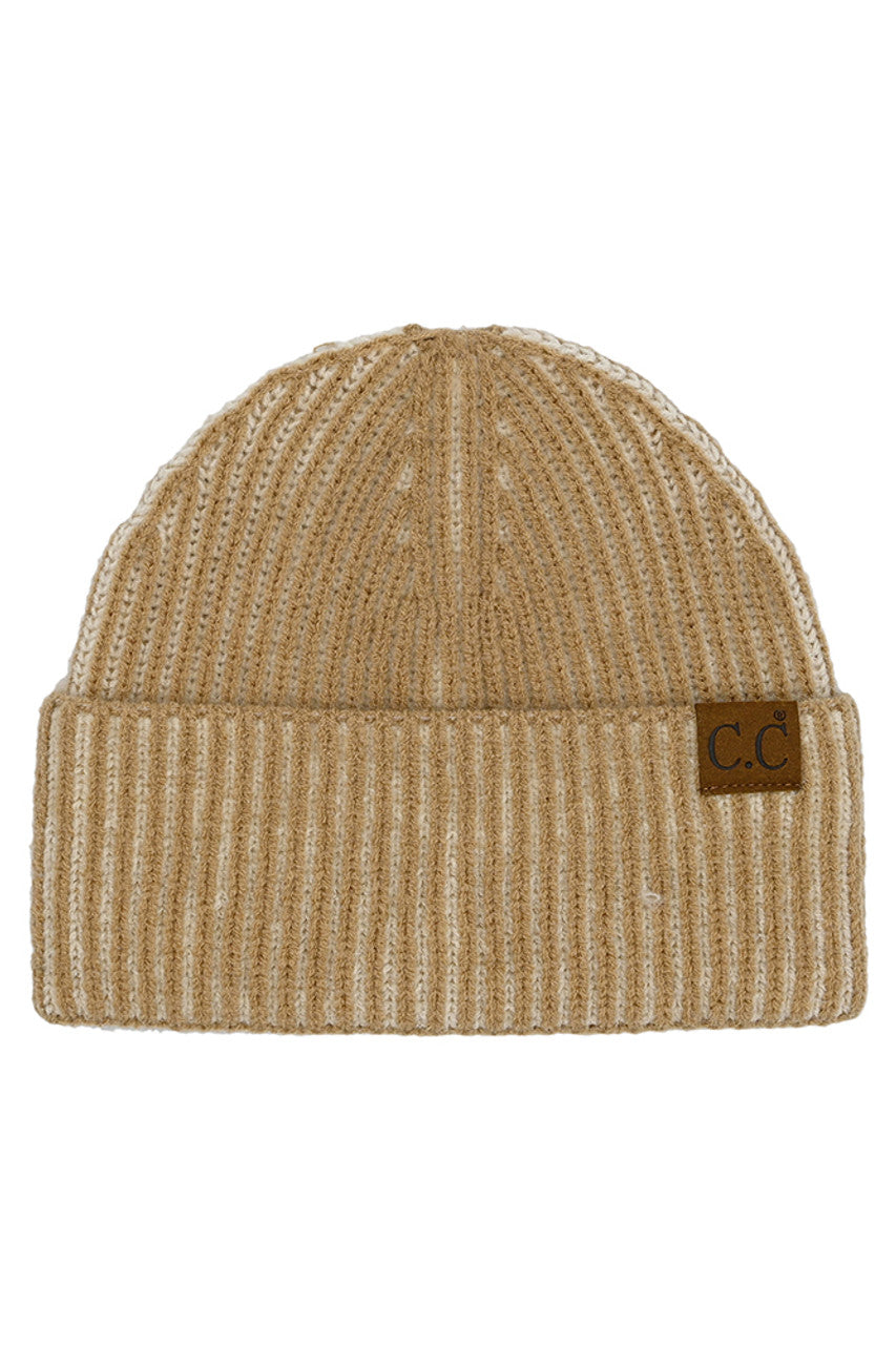 Camel C.C Contrast Color Stripes Cuff Beanie