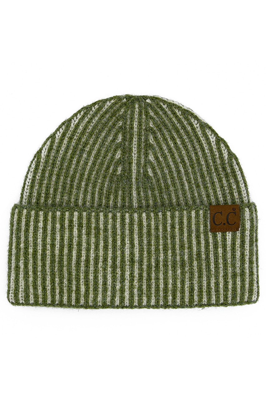 Olive C.C Contrast Color Stripes Cuff Beanie