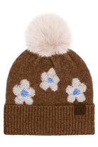 Brown C.C Daisy Pattern Beanie with Pom