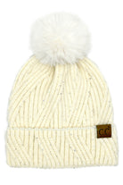 Ivory C.C Sequin with Pom Beanie