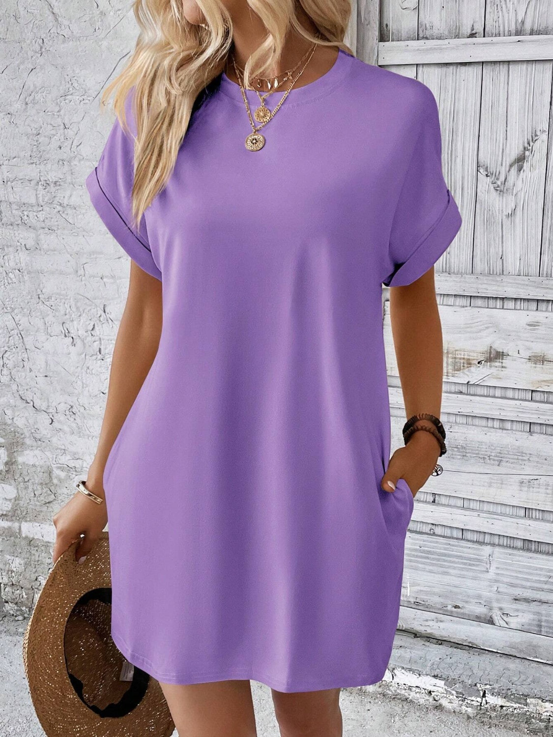 Round Neck Short Sleeve Mini Dress - Charming Charlie