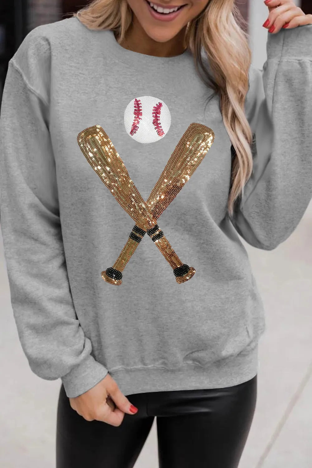 Sequin Baseball Long Sleeve Sweatshirt - Charming Charlie