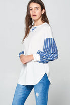 Super Lady Full Size French Terry Striped Long Sleeve Top - Charming Charlie