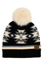Black C.C Southwest Pattern Pom Beanie