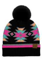 Black Multi C.C Southwest Pattern Pom Beanie