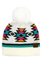 Ivory C.C Southwest Pattern Pom Beanie