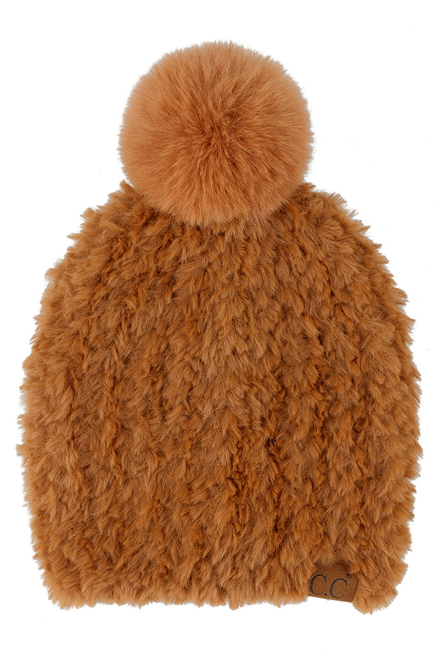 CH Brown C.C Faux Fur Pom Beanie
