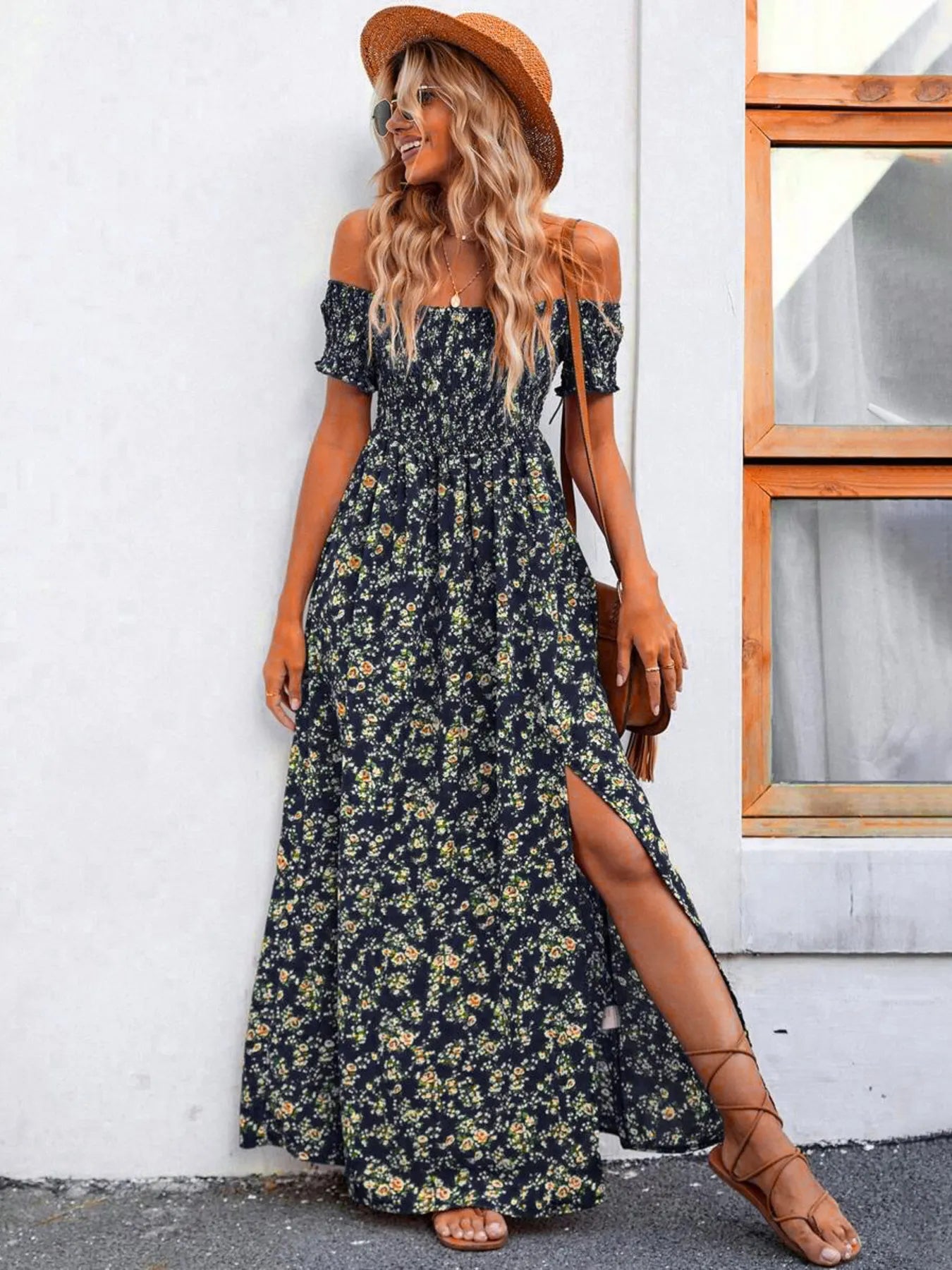 Full Size Slit Off-Shoulder Floral Midi Dress Plus Size Green / 2XL Full Size Slit Off-Shoulder Floral Midi Dress Plus Size Green / 2XL