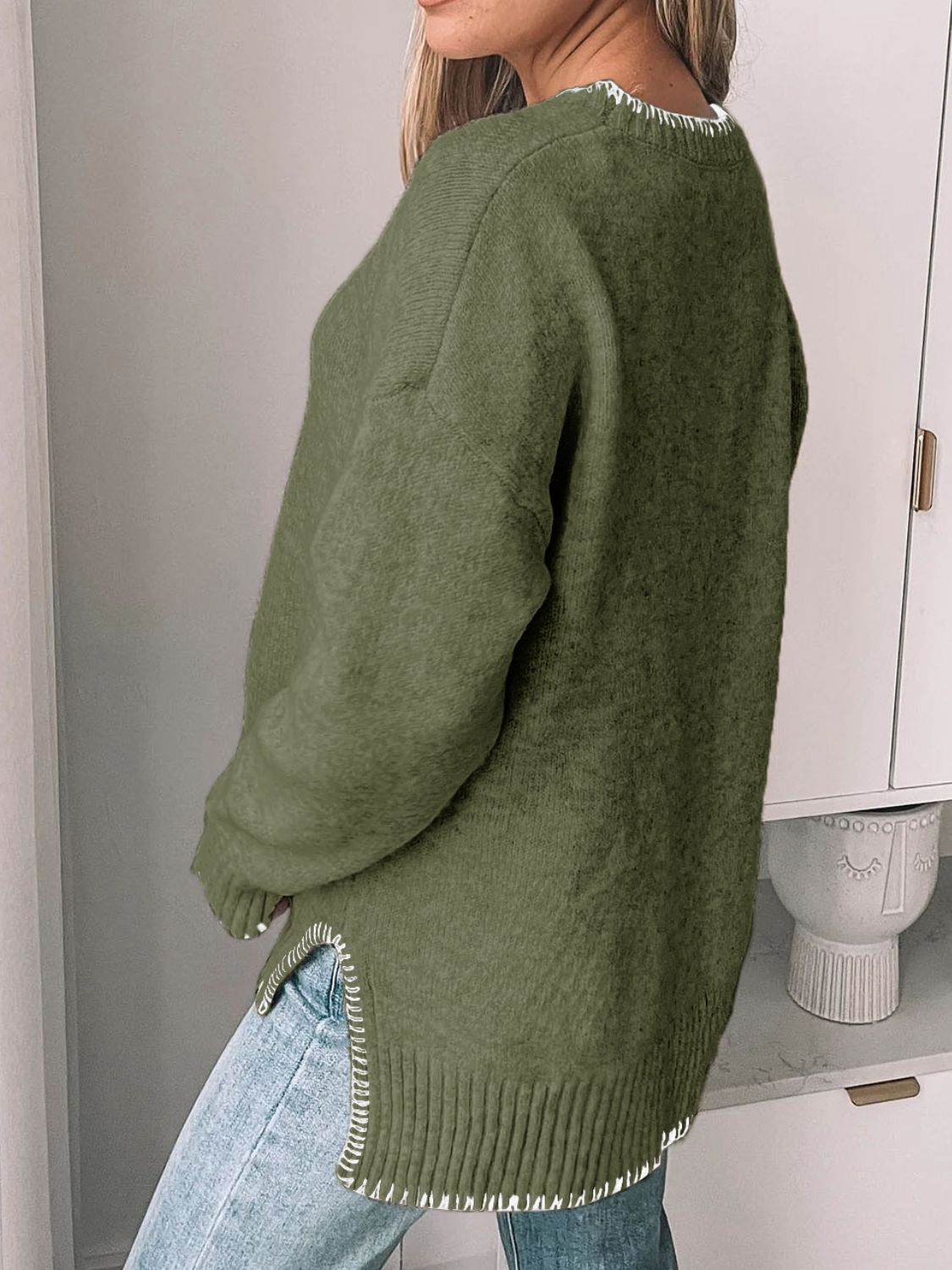 Round Neck Long Sleeve Sweater - Charming Charlie