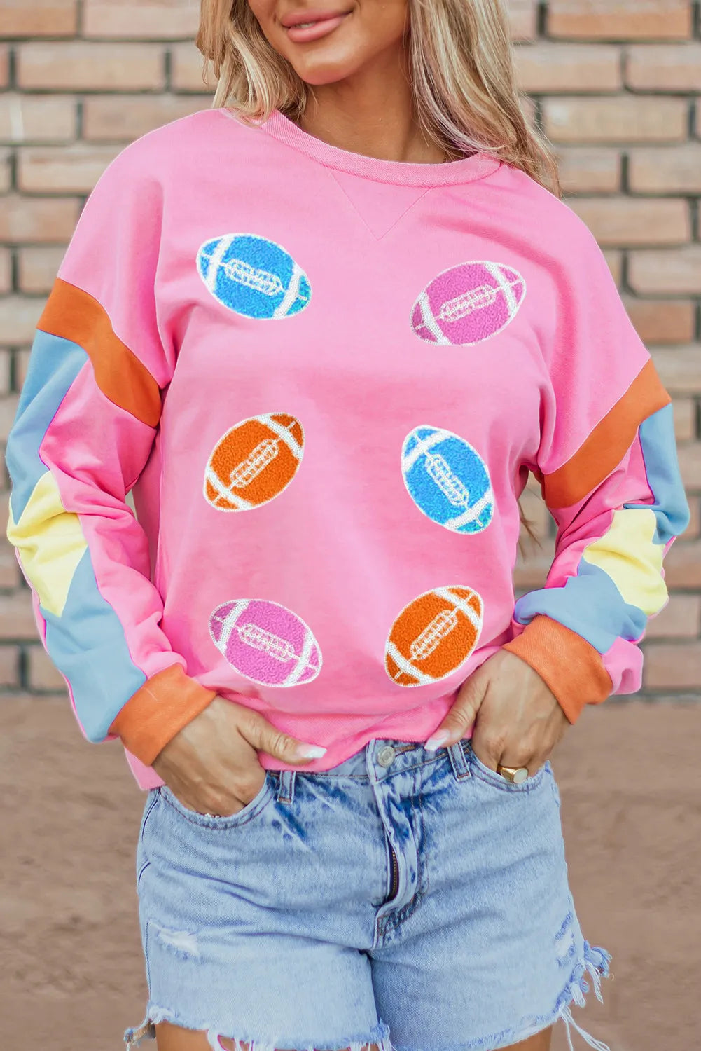 Contrast Football Long Sleeve Sweatshirt - Charming Charlie