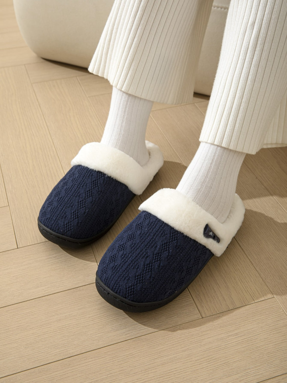 Horn Buckle Furry Texture Flat Slippers - Charming Charlie