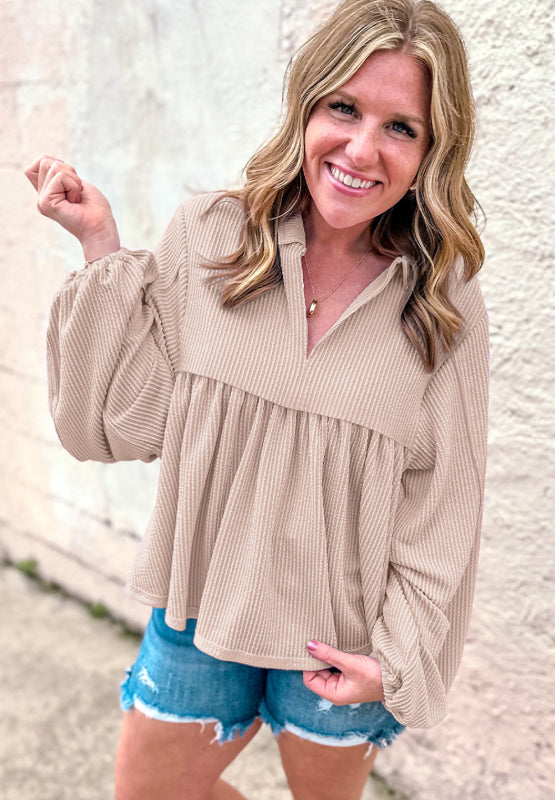 Corded Johnny Collar Long Sleeve Babydoll Blouse – Charming Charlie