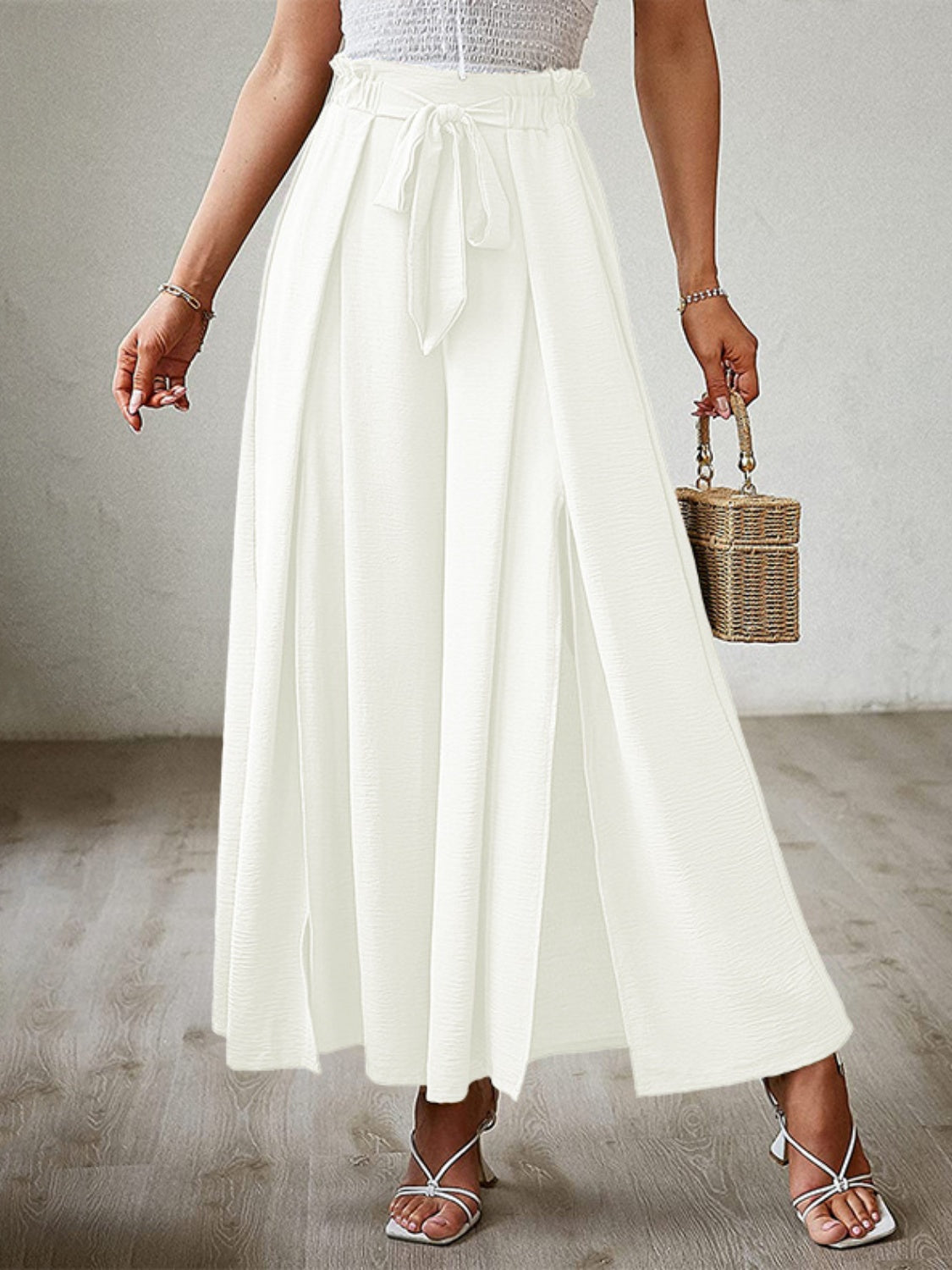 Tied Slit Wide Leg Pants - Charming Charlie
