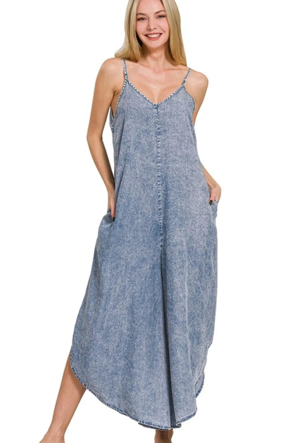 Zenana Lyocell Acid-Washed Jumpsuit – Charming Charlie