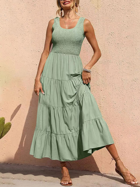 Smocked Waist with Tassel Strap Dress