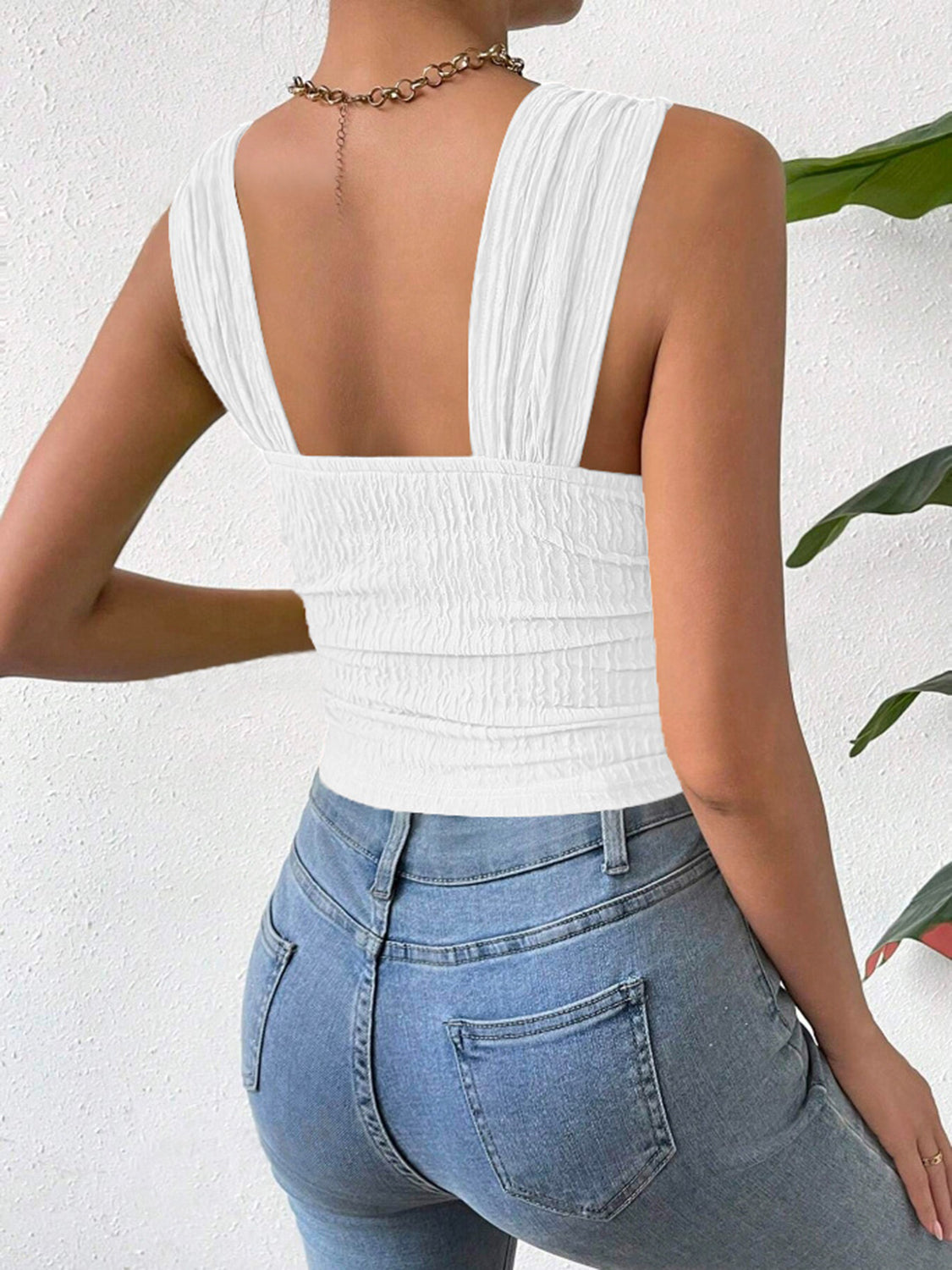 Textured Square Neck Wide Strap Tank - Charming Charlie