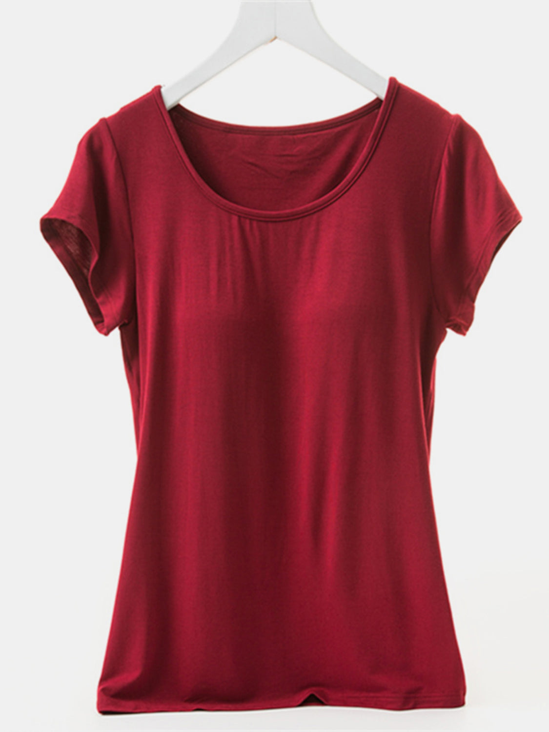 Round Neck Short Sleeve T-Shirt with Bra - Charming Charlie