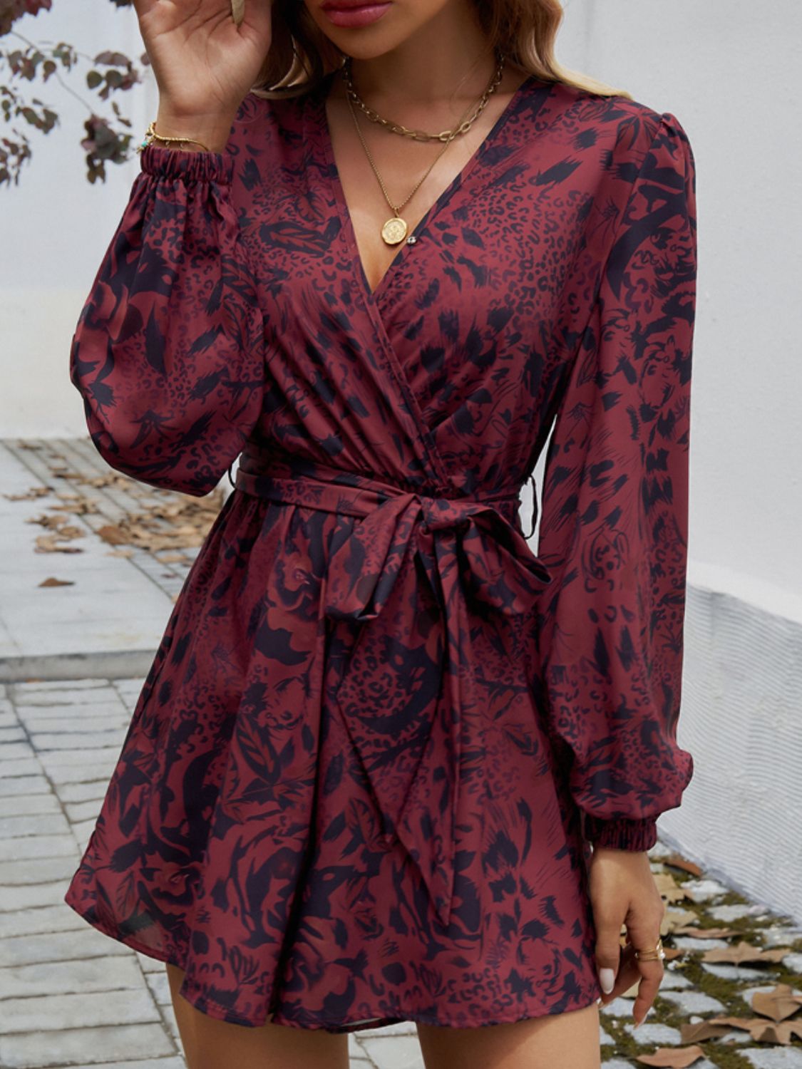 Tied Surplice Long Sleeve Romper - Charming Charlie