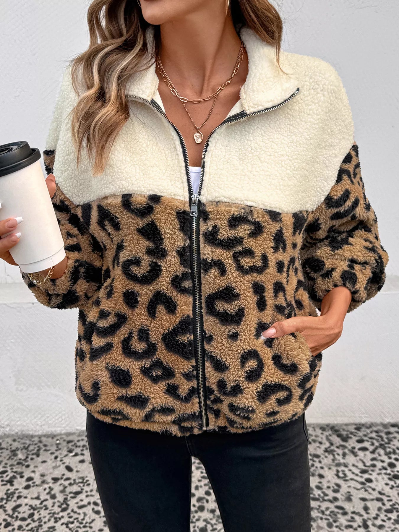 Leopard Zip Up Fleece Jacket – Charming Charlie