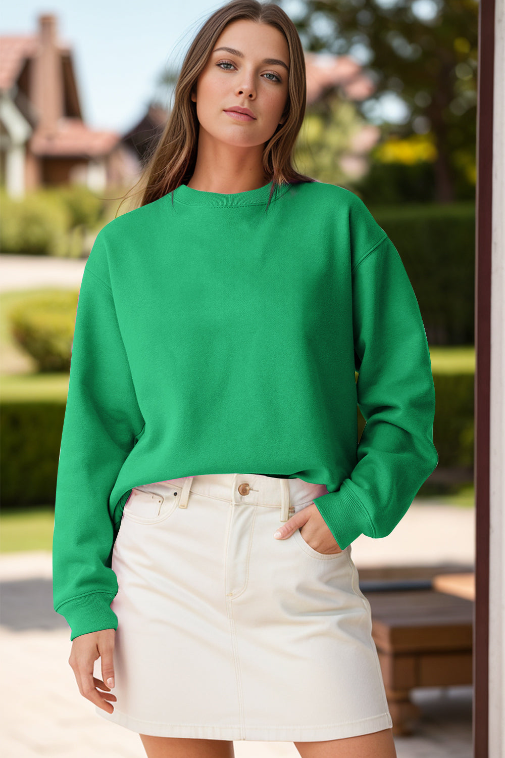 Round Neck Long Sleeve Sweatshirt - Charming Charlie