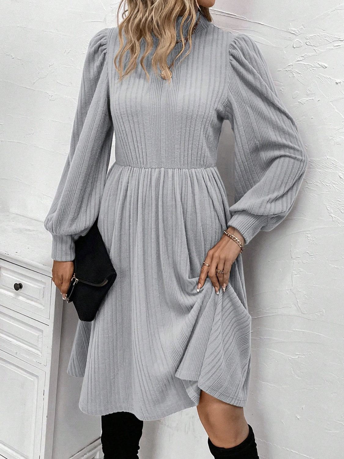Textured Turtleneck Long Sleeve Dress – Charming Charlie