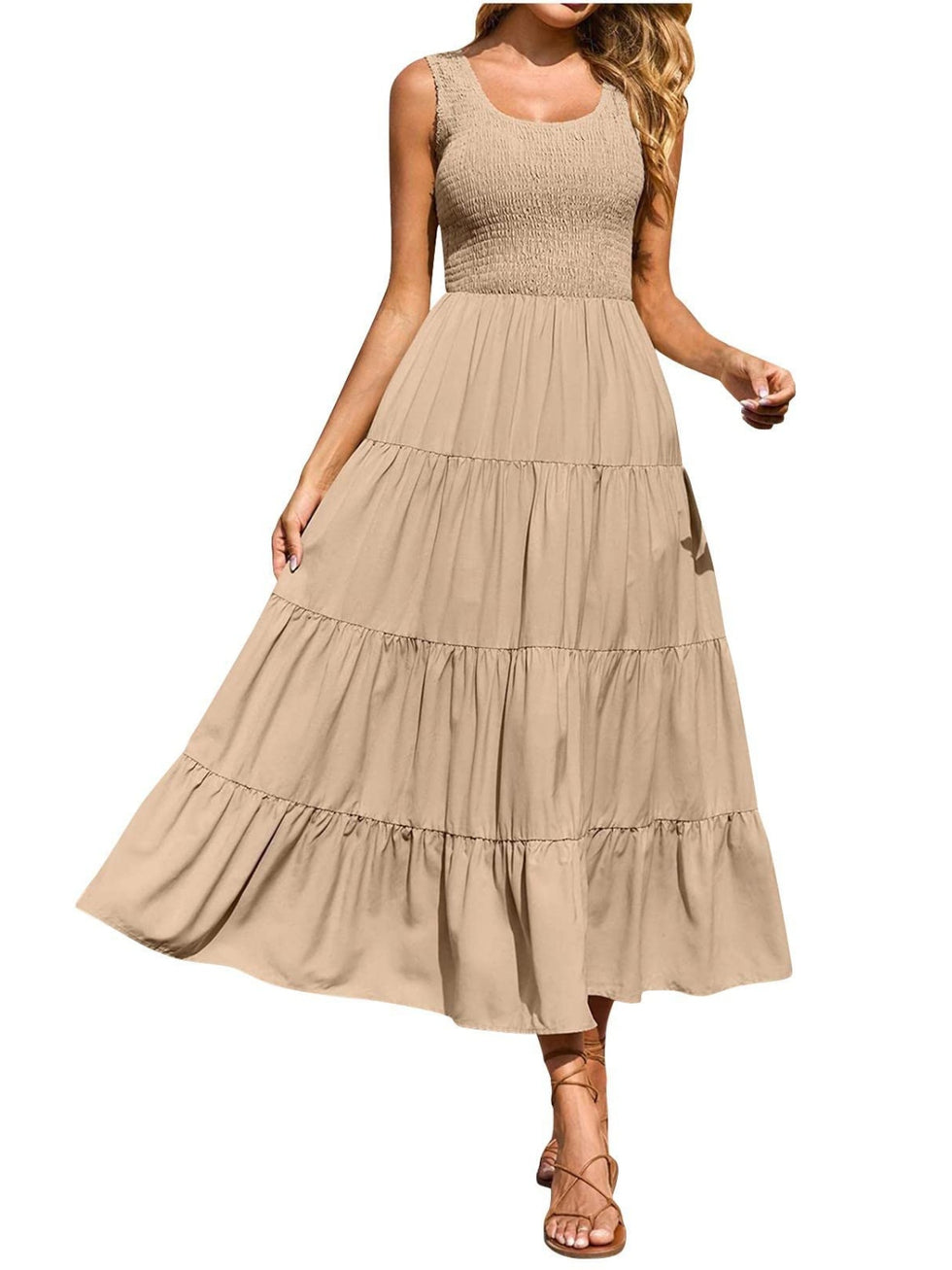 Smocked Printed Wide Strap Dress