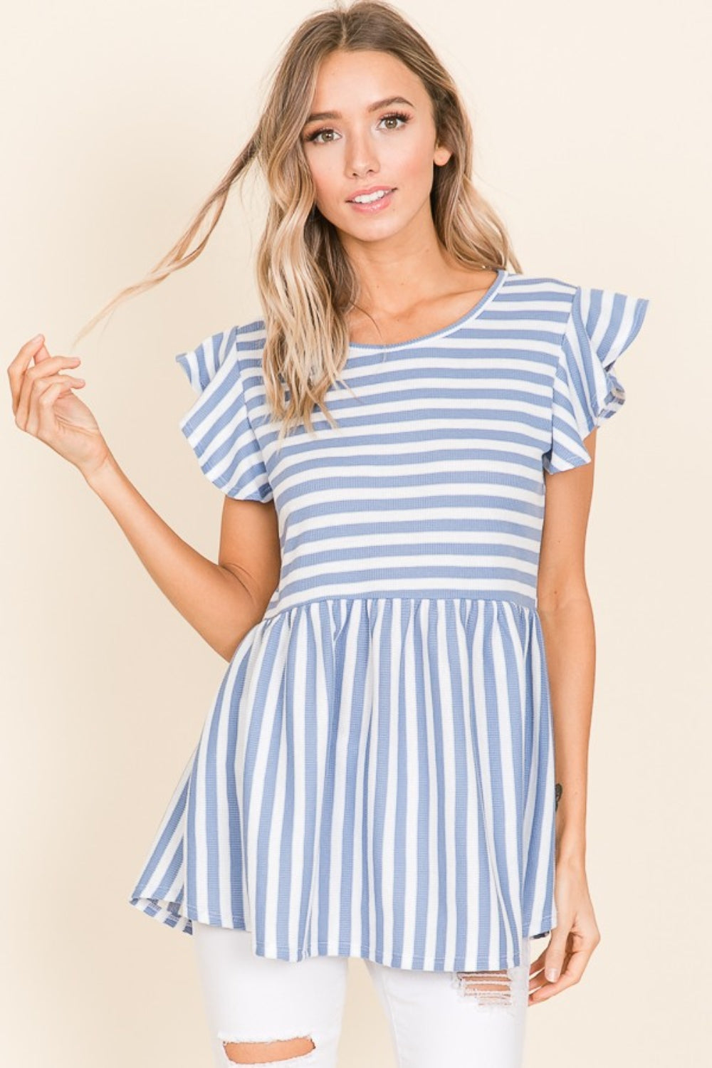BOMBOM Striped Round Neck Blouse - Charming Charlie