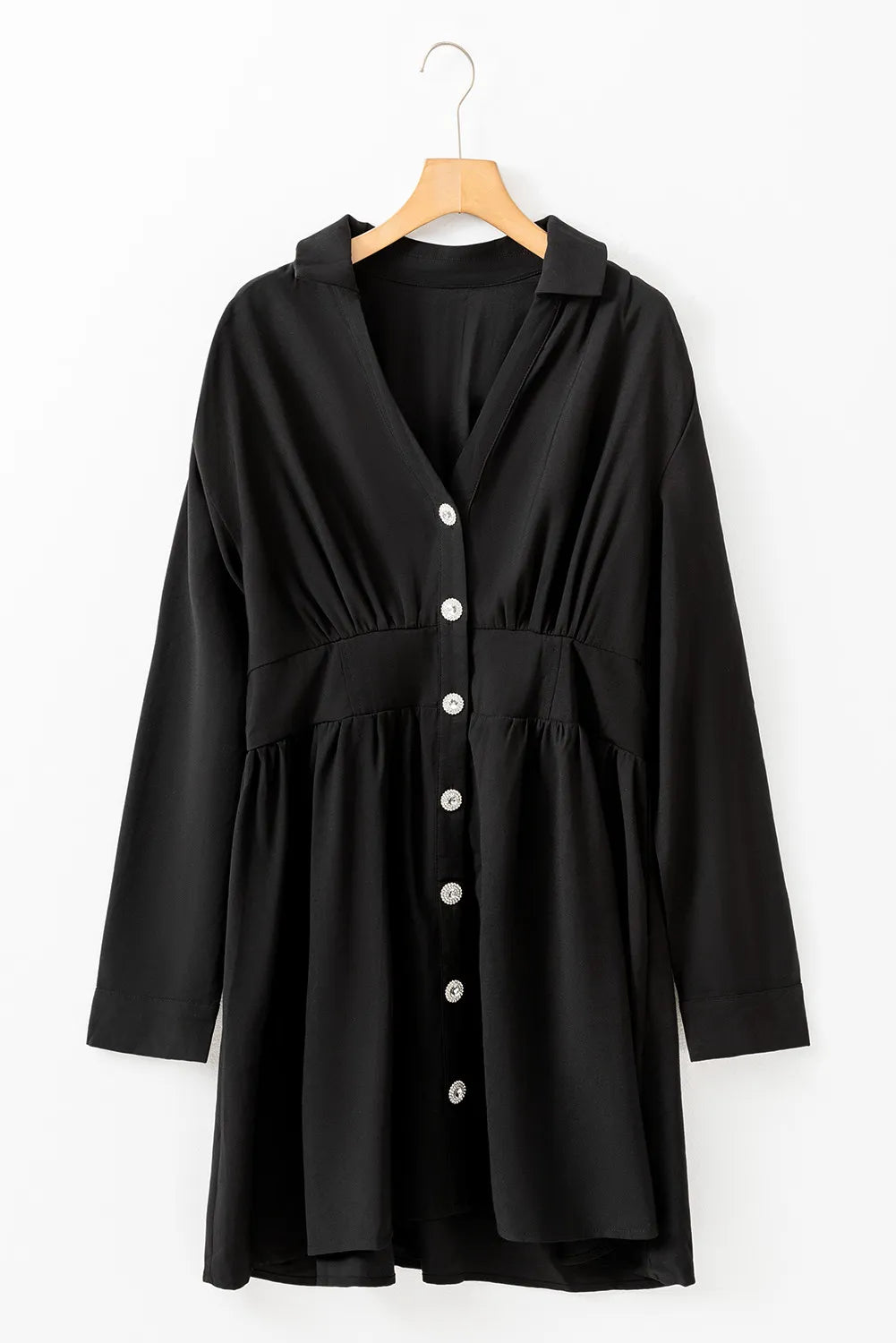 ruched long sleeve button up dress Long Sleeve Plunge Button Up Ruched Detail Shirt Dress In White | EGO US