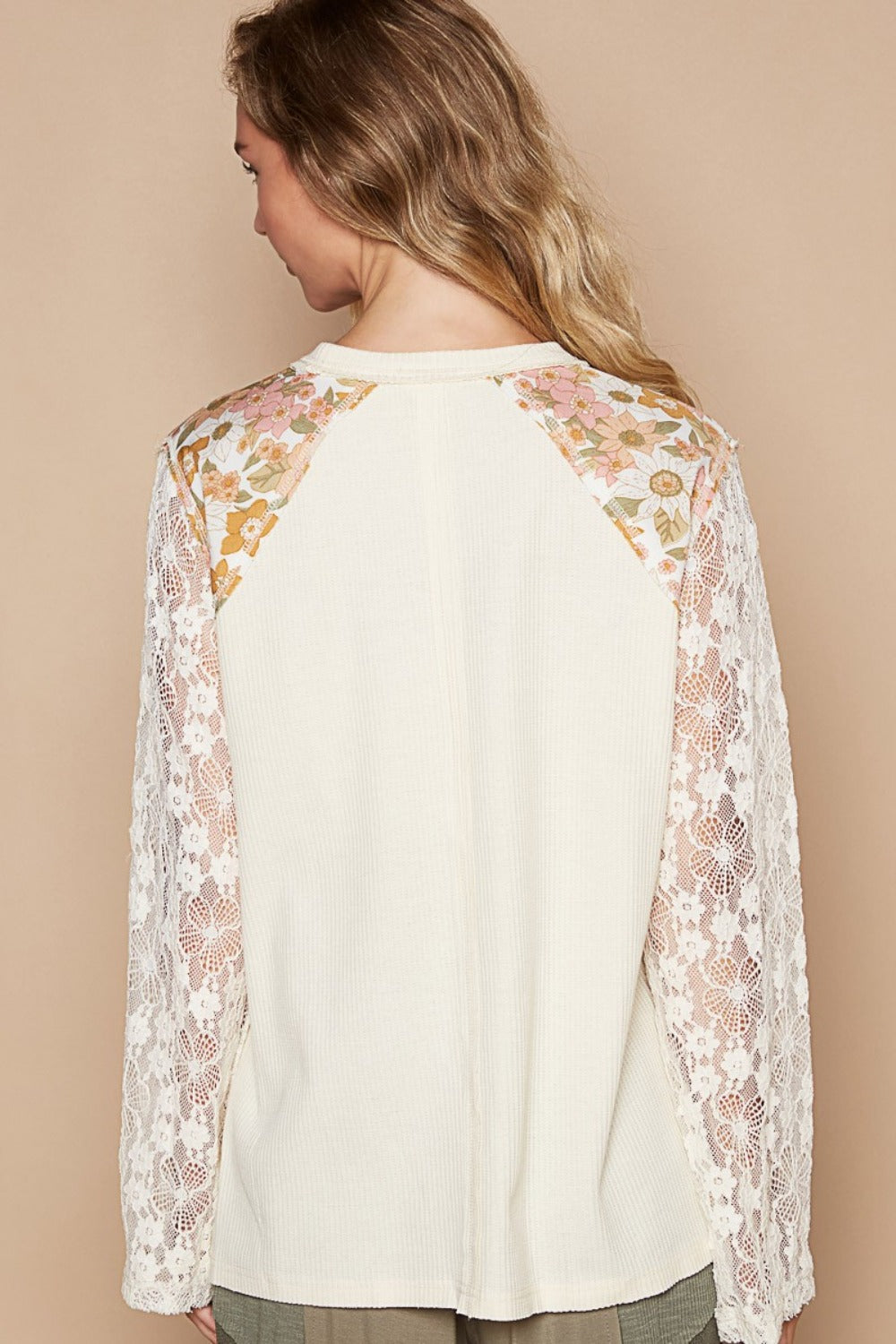 POL Flower Patch Lace Sleeve Knit Top – Charming Charlie