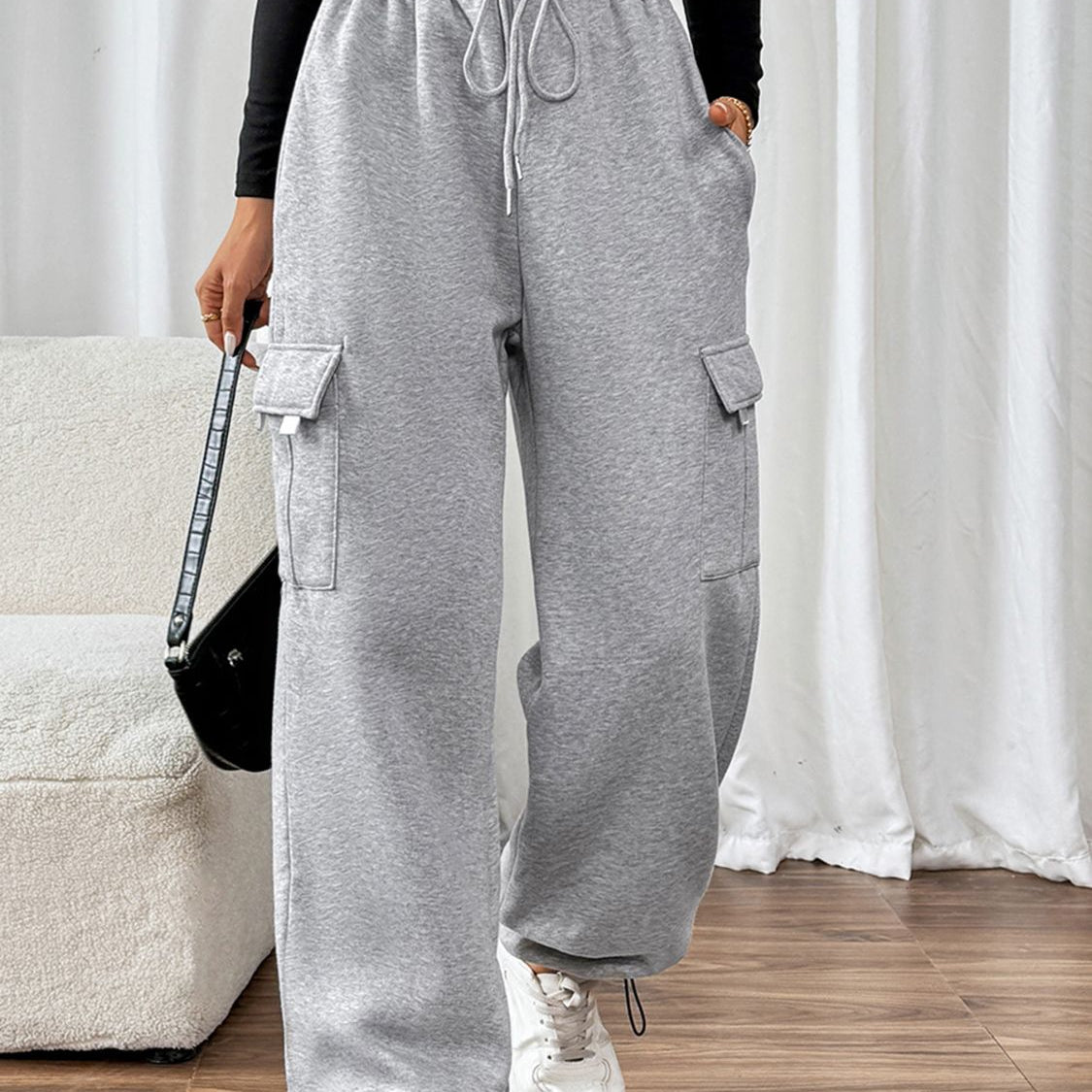 Perfee Drawstring Elastic Waist Joggers with Pockets – Charming